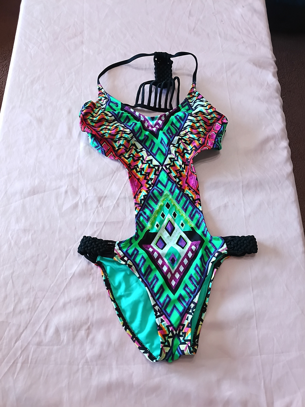 Xhilaration Multicolor Aztec Women's One-Piece Swimsuit with Black Accents XS